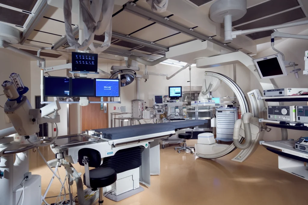 Modern cath lab with interventional equipment